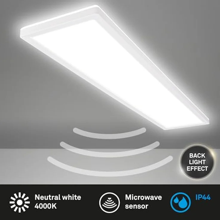 BRILONER LED Deckenlampe mit Bewegungsmelder, flach, IP44 Spritzwasserschutz, LED Panel, 98x20x3cm, Weiß – Bild 2