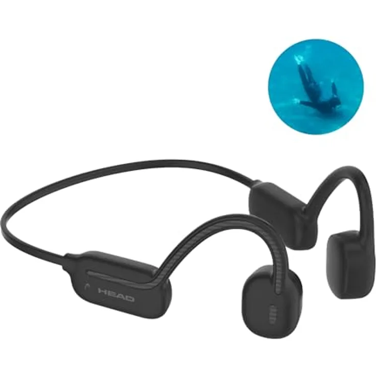Head Bone Conduction Earphones, kabellose Kopfhörer mit IPX8 wasserdicht, Bluetooth 5.3, leichtes Design - Schwarz