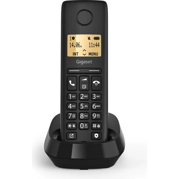 Gigaset Pure 100 DECT Clip Eco, Schnurlostelefon mit Call-Block-Taste und beleuchtetem Display, Schwarz