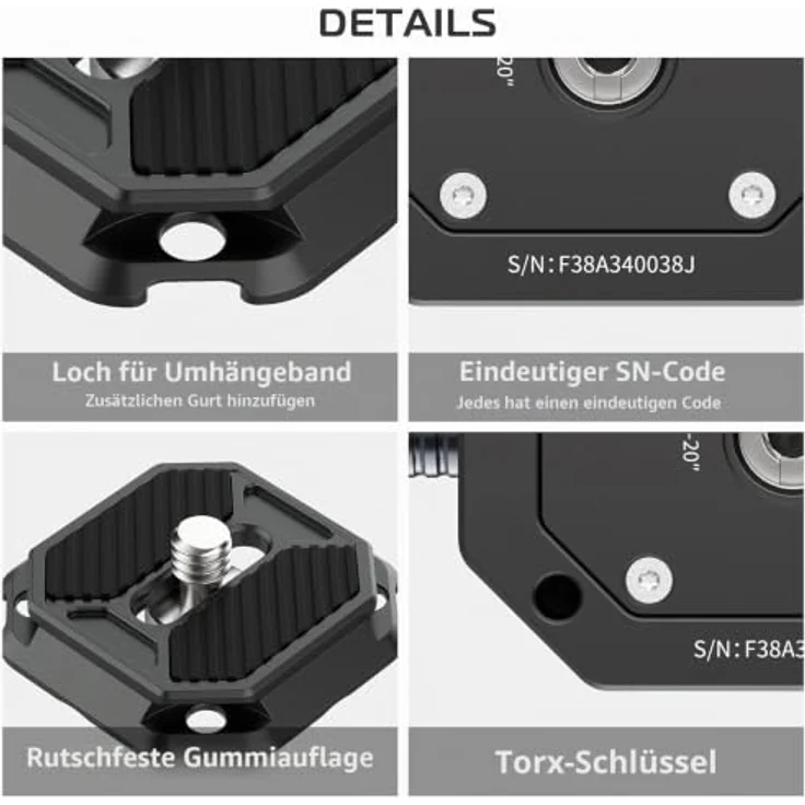 FALCAM F38 Kamera Schnellwechselplatte, Arca-Swiss-kompatibel mit 1/4" und 3/8" Schraubenlöchern, robust und langlebig bis 15 kg Tragkraft – Bild 4