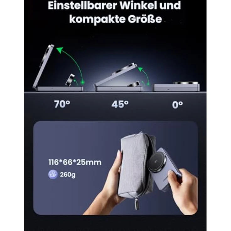 UGREEN MagFlow Qi2 15W 3-in-1 Wireless Charger, kompatibel mit MagSafe für iPhone 16/16 Pro, AirPods und Smartwatch, faltbarer magnetischer Ständer mit 30W Ladegerät – Bild 5
