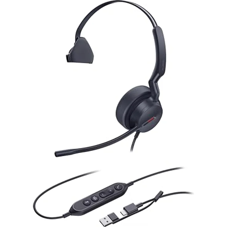Yealink UH44, kabelgebundenes Mono USB-C/A Headset mit Acoustic Shield 3.0, ergonomischem Design und integrierter Busylight-Funktion, zertifiziert für Microsoft Teams – Bild 4