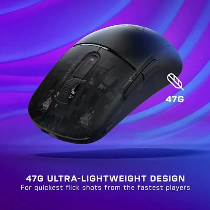 Turtle Beach Burst II Air – Kabellose 2,4-GHz-Gaming-Maus, ultraleichte 47 g, Optical Switches, symmetrisch, optischer Sensor, 26k DPI, Bluetooth, bis zu 120h Akkulaufzeit, Schwarz – Bild 2