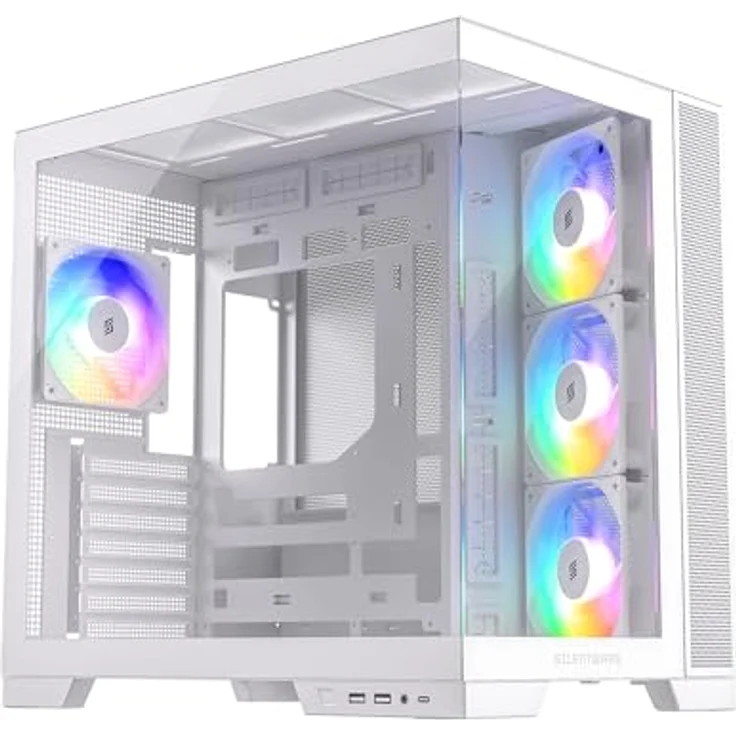 SILENTWARE Silentware View A-RGB White Midi Tower PC-Gehäuse, gehärtetes Glas, 4x 120mm RGB Lüfter, USB-C, ATX/mATX/ITX – Bild 1
