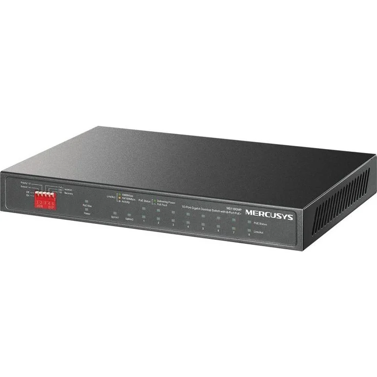 Mercusys MS110GMP, 10-Port Gigabit Netzwerk Switch mit 8xPoE+ und 2xUplink, erweiterter Modus, Schwarz