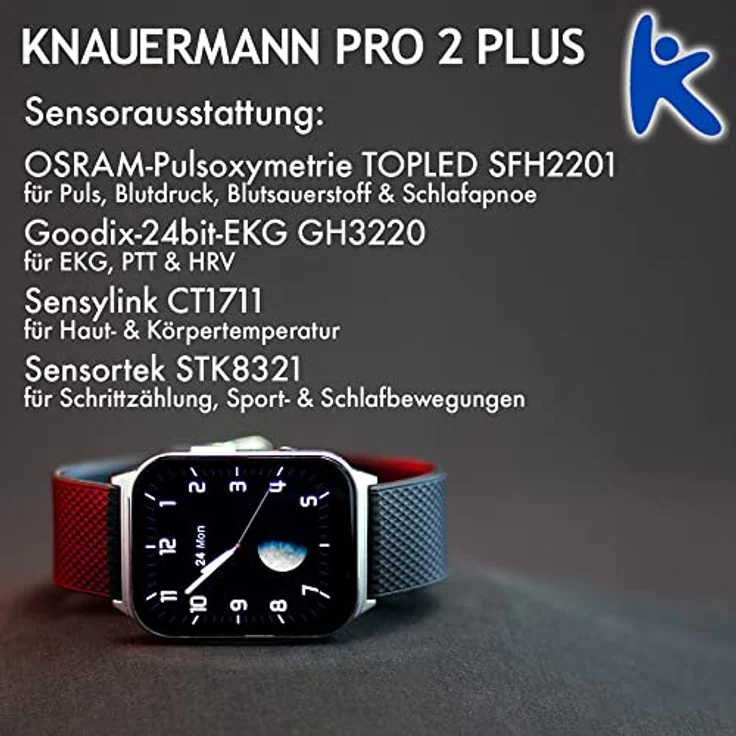 Knauermann PRO 2 Plus, Smartwatch mit Lederarmband, EKG-Sensor, Blutsauerstoffmessung, Benachrichtigungen für Anrufe und Nachrichten – Bild 9
