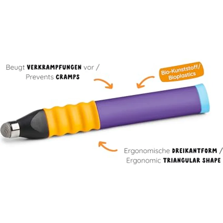 Edurino Eingabestift, Stylus, ergonomisch aus Bio-Kunststoff, violett, für Rechts- und Linkshänder, kompatibel mit Edurino Lern-App – Bild 3