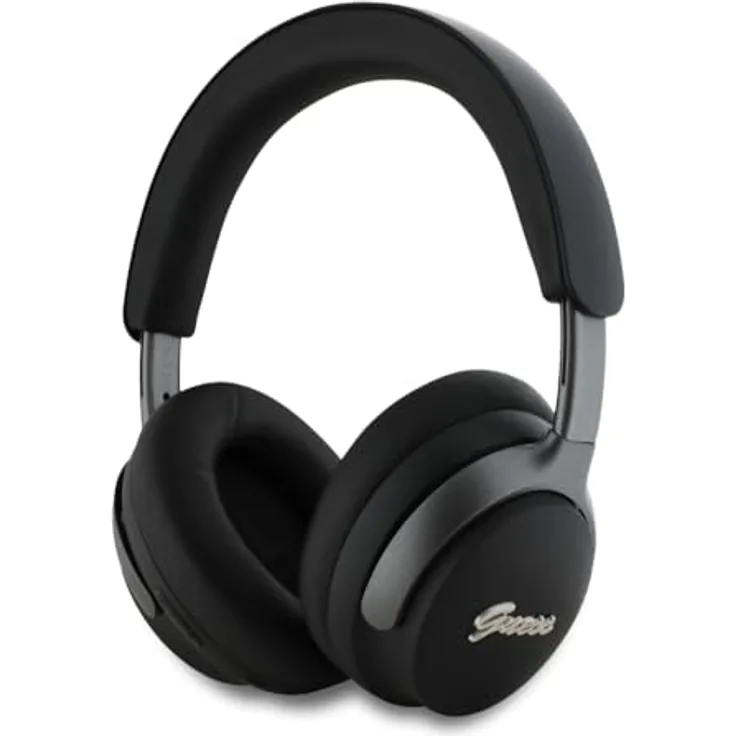 CG MOBILE Guess Wireless Kopfhörer mit Studio Sound PU Leder Script Logo ANC/ENC (Schwarz)