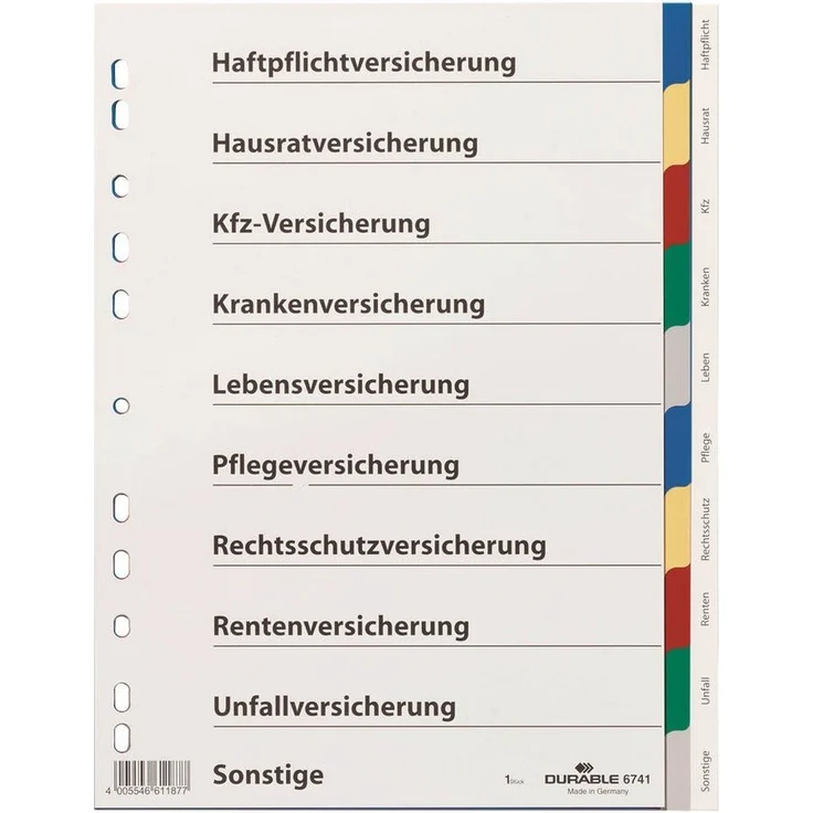 DURABLE Aktenordner DURABLE 6741 Register mit Index A4 Hoch farbsortiert - 10-teilig, für mehr Ordnung im Büro – Bild 1
