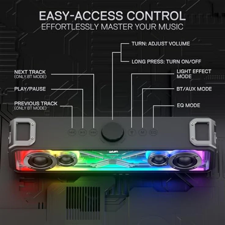 Redragon GS817 SURGE, PC Lautsprecher mit 30-Watt Stereo Sound, Bluetooth und RGB-Beleuchtung, Schwarz – Bild 5