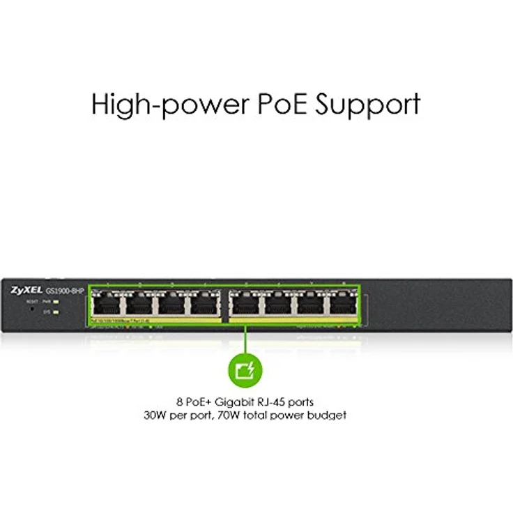 ZyXEL Smart Switch 8x GbE GS1900-8HP V3 L2 PoE 70Watt – Bild 2