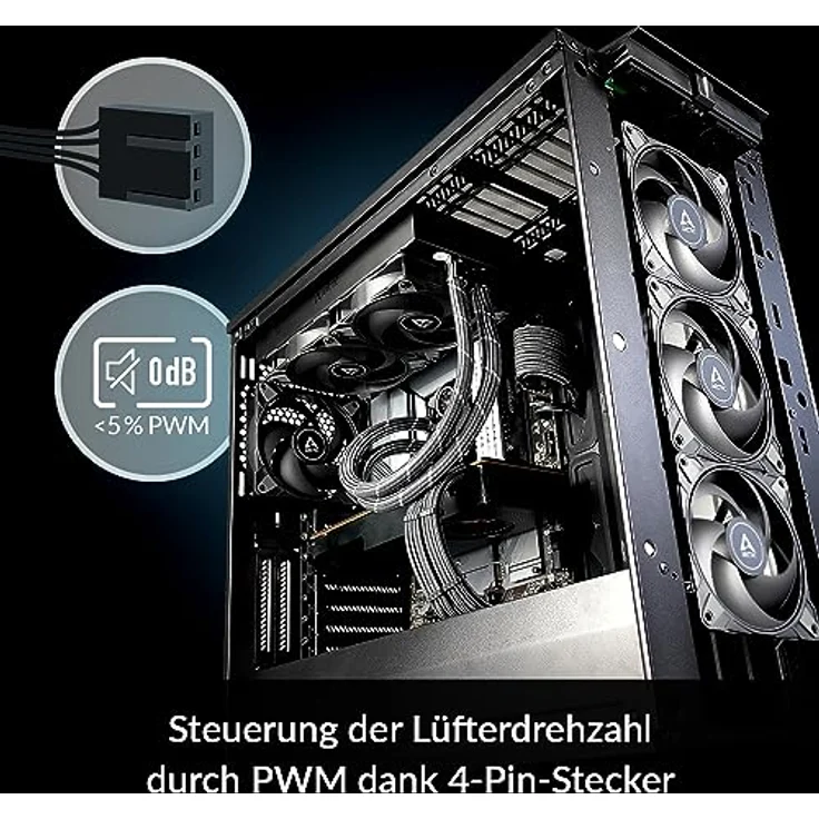 ARCTIC P12 Max - High-Performance 120 mm Gehäuselüfter, PWM-gesteuerte 200-3300 U/min., Optimiert für statischen Druck, 0dB-Mode, Doppelkugellager - Schwarz – Bild 5