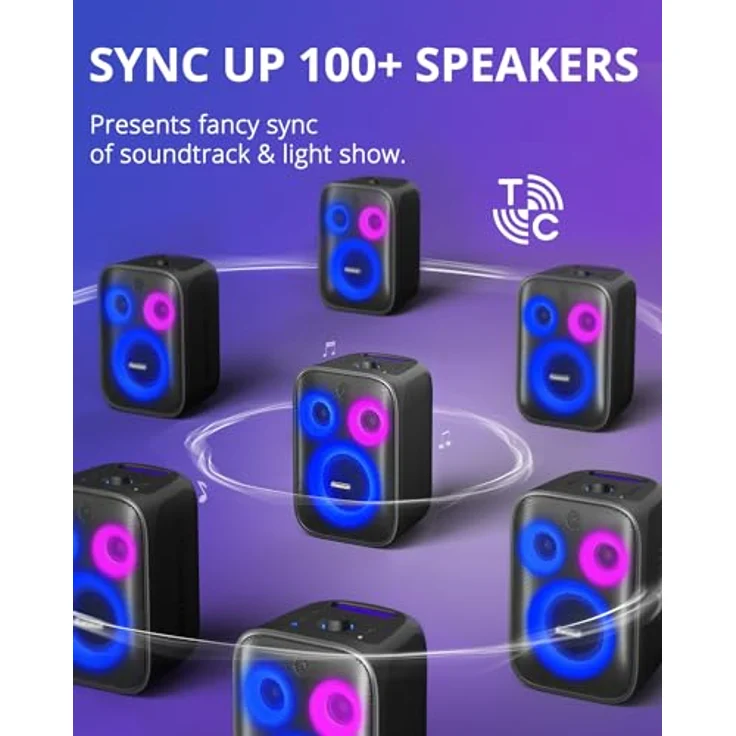 Tronsmart Halo 200 Bluetooth-Lautsprecher, 120W Dance Power, Party Sync, 5 Beleuchtungsmodi, 18 Stunden Spielzeit, unterstützt Mikrofon & Gitarre, IPX4 (Schwarz) – Bild 4