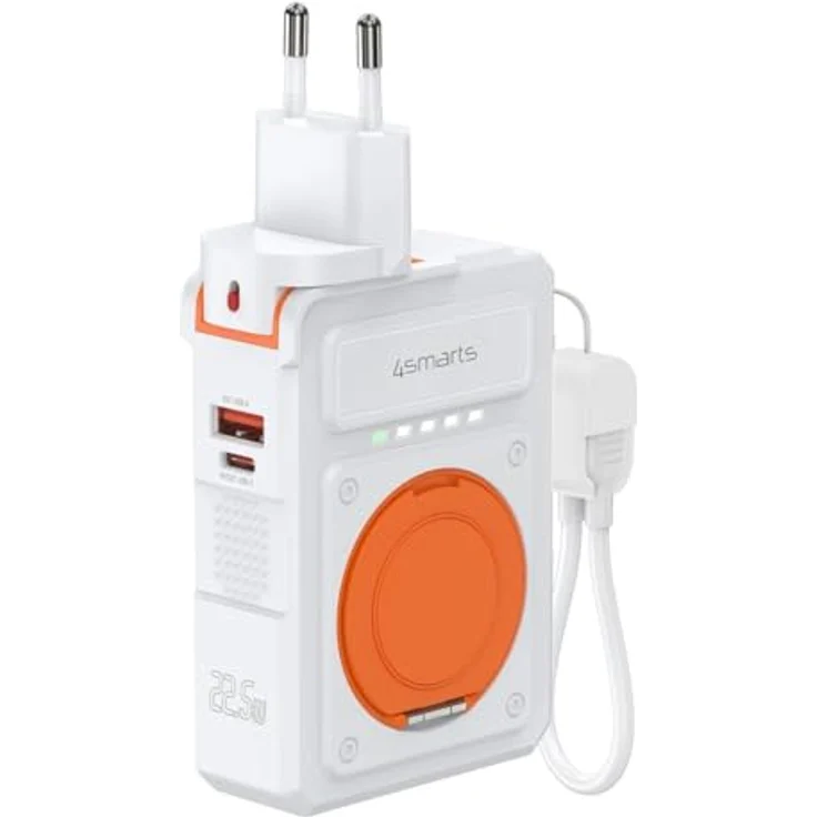 4smarts 6in1 Hybrid Charger Lucid, Powerbank mit 10000 mAh, 22.50 W, USB-C und kabelloser Ladefunktion, Weiss, Orange – Bild 3