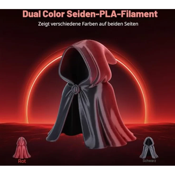3DHoJor Silk PLA Filament 1.75mm 1KG Schwarz-Rot, Zweifarbiges Seiden PLA mit hohem Glanz und glatter Oberfläche – Bild 3