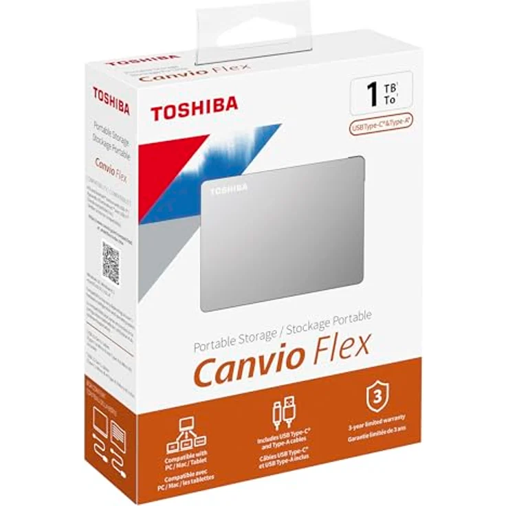 Toshiba Canvio Flex 1TB USB 3.2 Gen-1 + Type-C + Type-A Portable Externe Festplatte – Bild 3