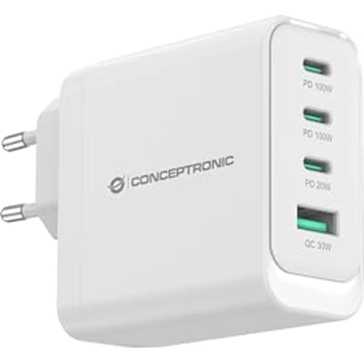Conceptronic ALTHEA22W100, 4-Port USB-Ladegerät mit 3x USB-C und 1x USB-A, 100W, Weiss, Power Delivery und PPS-Technologie – Bild 2
