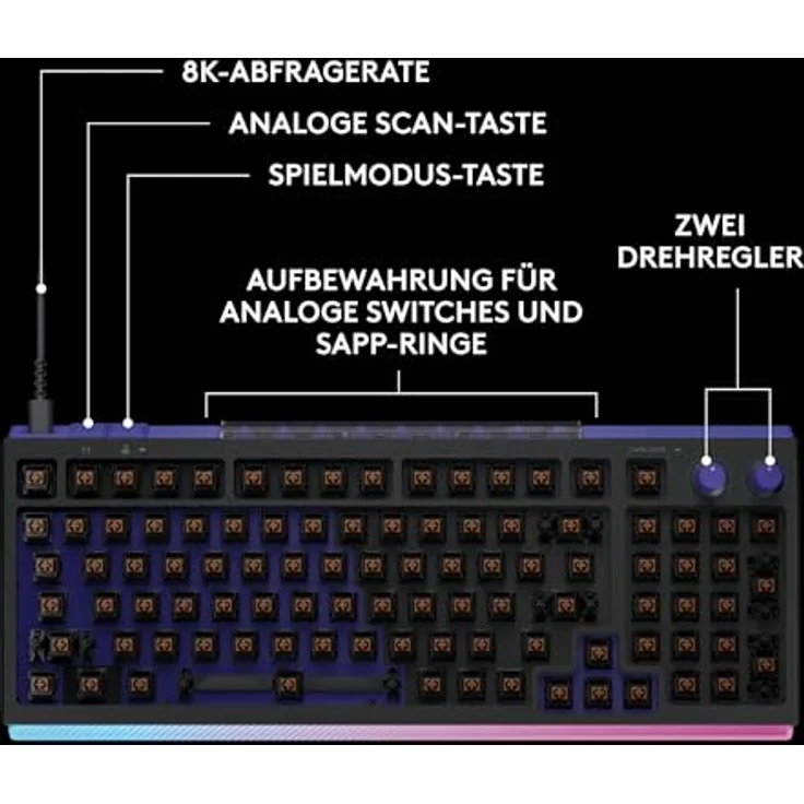 Logitech G G512 X 98 DUAL SWAP, Hot-Swappable Gaming-Tastatur mit 8K-Abfragerate, LIGHTSYNC RGB, DEU QWERTZ - Schwarz – Bild 5