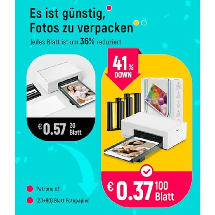 Liene Fotodrucker für Smartphone, 10x15 cm, WiFi Sofortbilddrucker für iPhone/Android/PC, 300DPI Farbsublimation, inkl. 20+80 Blatt Fotopapier und Patronen, tragbar – Bild 4
