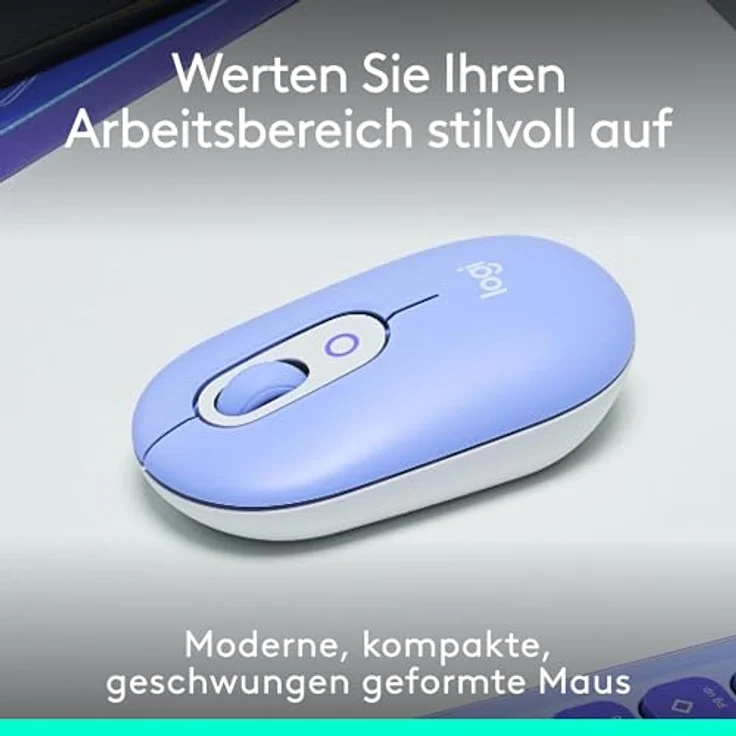 Logitech POP Mouse, kabellose Bluetooth-Maus mit programmierbaren Tasten und leisen Klicks, Easy-Switch für bis zu 3 Geräte - Lila – Bild 2
