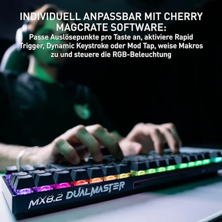CHERRY XTRFY MX 8.2 Pro TMR Wireless, Magnetisch-Mechanische TKL-Gaming-Tastatur mit Anpassbaren CHERRY MK CRYSTAL TMR Switches, Hot-Swap, 8000 mAh Akku, 8kHz Polling Rate, DE Layout QWERTZ, Schwarz – Bild 5