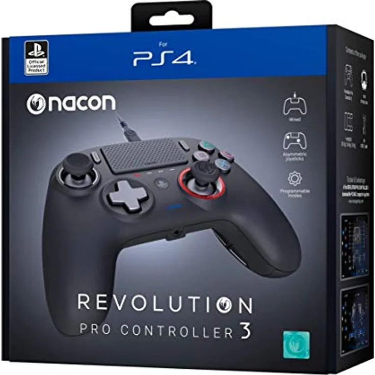 Nacon Revolution Pro 3 Offizieller Controller PS4 3499550383492, Gamepad mit einfacher Bedienung und hoher Qualität, Schwarz