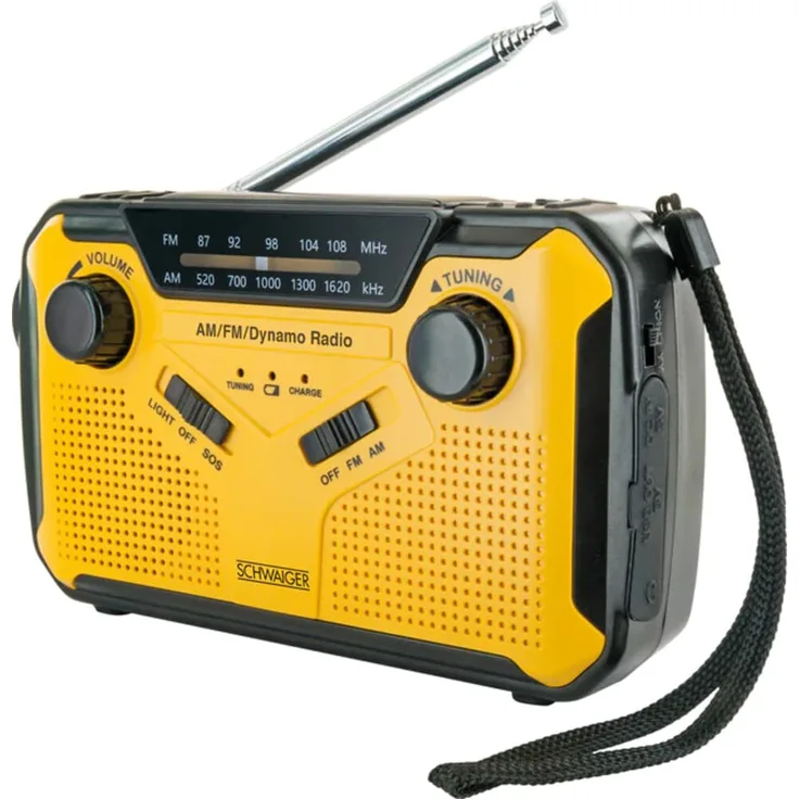 Schwaiger Solar-Kurbelradio mit LED Leuchte (AM, FM), Radio, Gelb, Schwarz