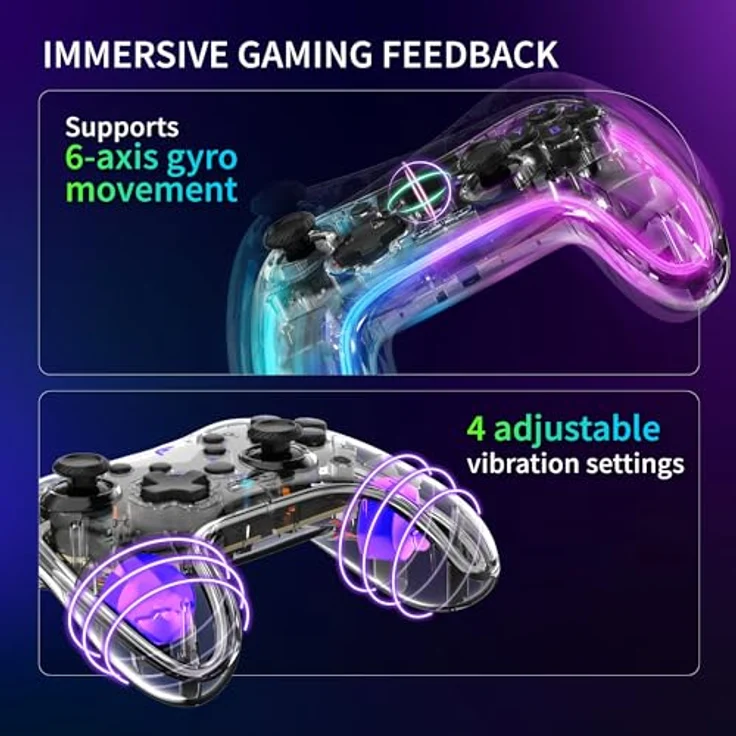 Fosmon Wireless Gaming Controller für Switch 2 1 Lite OLED, mit 10-farbigen RGB-LEDs, Turbo-Modus und 6-Achsen-Gyroskop – Bild 5