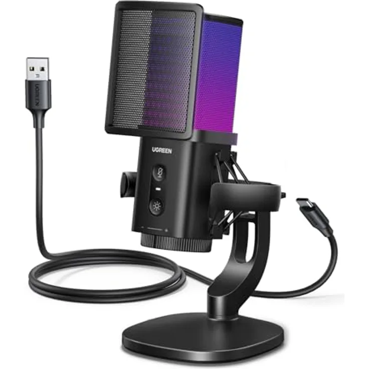 UGREEN Gaming Mikrofon USB, 96kHz/24bit mit DSP-Rauschunterdrückung, RGB-Beleuchtung, Plug and Play für PC, Laptop, Streaming und Podcasting