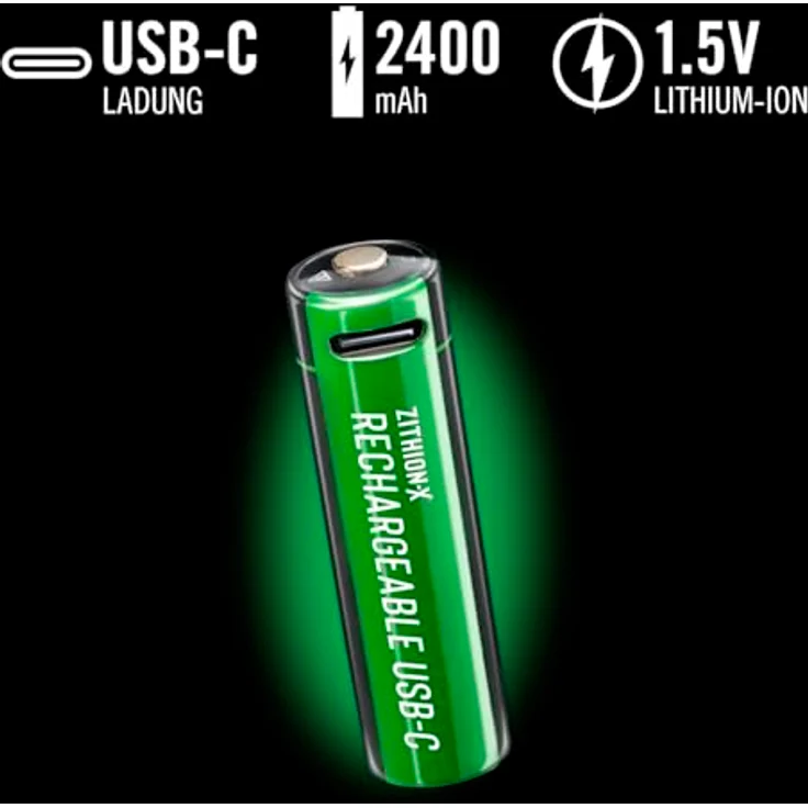 Coast ZXAA 1,5V USB-C Akkus, 2400 mAh, Lädt in 2,5 Stunden, Langlebig, 4er-Pack, ZITHION-X, Lithium-Ionen – Bild 5