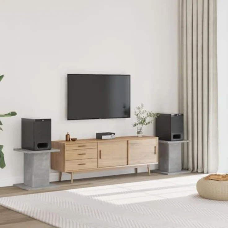 vidaXL Lautsprecherständer 2 STK., Hoher Boxenständer, Verbessertes Audio-Hörerlebnis, Betongrau Holzwerkstoff – Bild 2