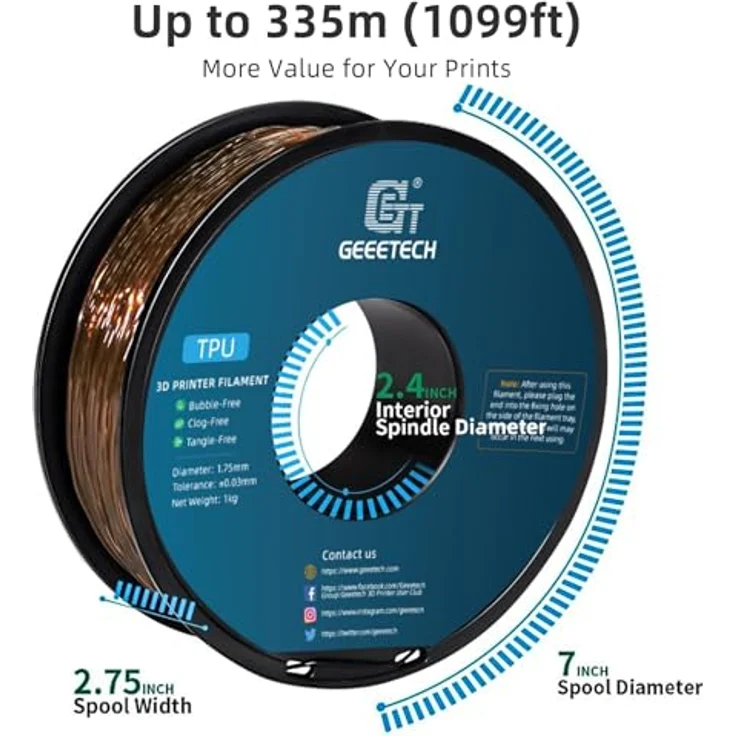 GEEETECH TPU Filament 1,75mm Transparent braun, flexibles 3D Drucker Filament mit hoher Abriebfestigkeit, 1kg Spool – Bild 5