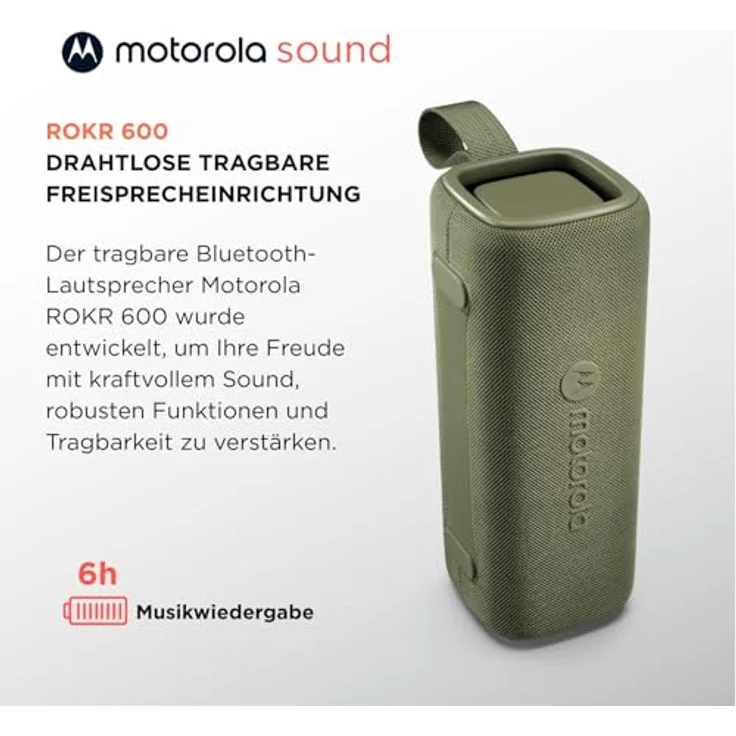 Motorola ROKR 600, kabelloser Bluetooth-Lautsprecher mit 30-W-Sound, IP67 wasser- und staubabweisend, Broadcast-Funktion für 20+ Lautsprecher, 6 Stunden Spielzeit, Grün – Bild 2