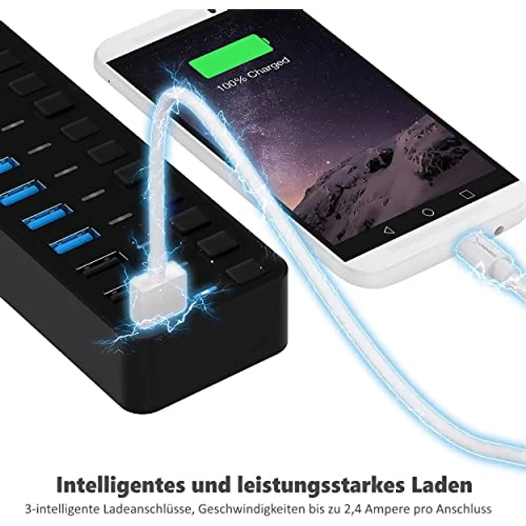 SABRENT USB Hub aktiv 3.2 gen1 + netzteil 60W 10port (7 USB hub 3.2 + 3 USB 2) USB Adapter mehrfach Verlängerung, USB Verteiler, Powered USB hub, mit EIN/AUS Schaltern, fur PS5, PC, MacBook (HB-B7C3) – Bild 5
