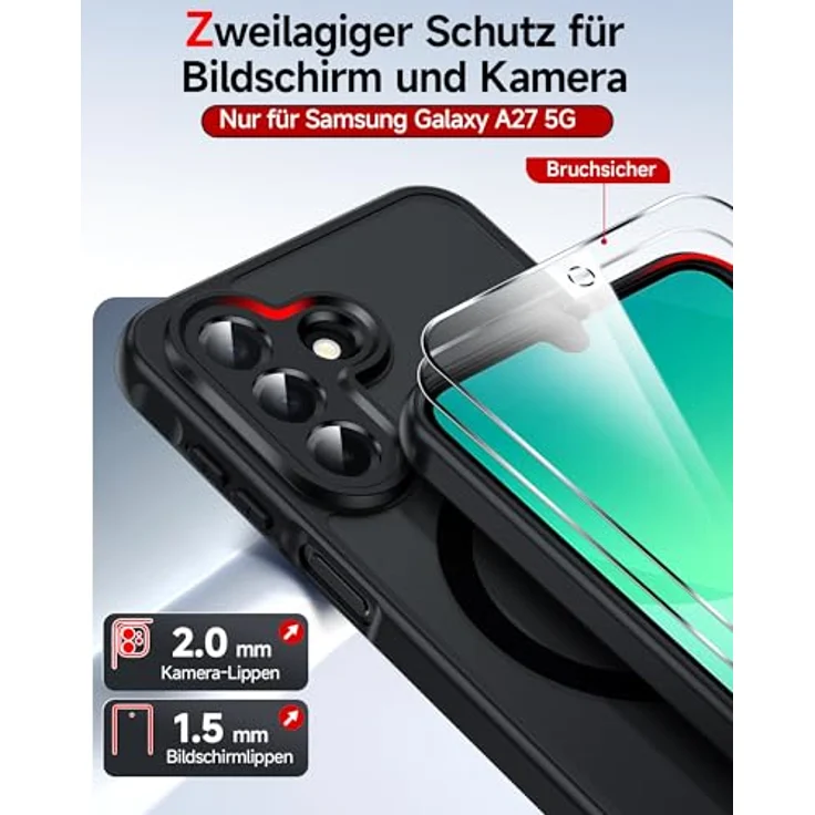 LeYi Magnetische Handyhülle für Samsung Galaxy A27 5G, Transluzentes Mattes Case Cover mit Militärschutz, Schwarz, 2 Stück inklusive Schutzfolie – Bild 4