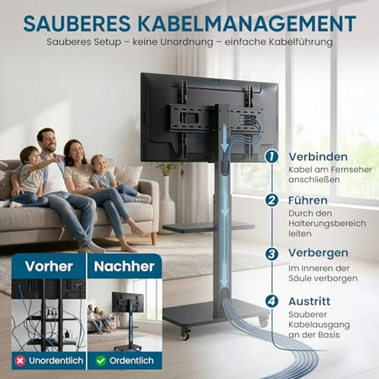 Xantron TV-Stand-1Mobile, mobiler Bodenständer für TVs von 37''-75'', höhenverstellbar mit Drehfunktion und integrierten Rollen – Bild 6