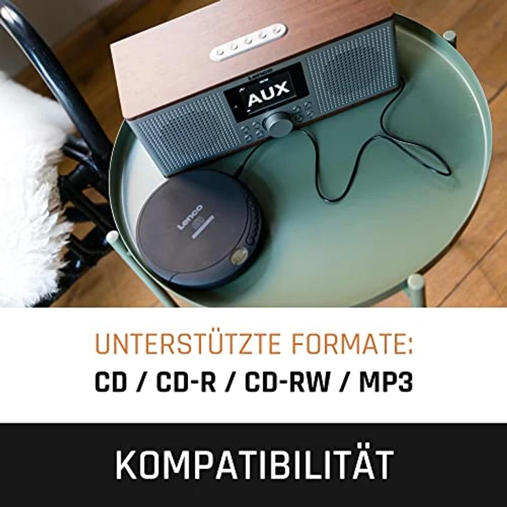 Lenco CD-Player CD-200 Discman mit LCD-Display, Batterie- und Netzfunktion, Inklusive Stereo-Kopfhörer, USB-Ladekabel Schwarz – Bild 6