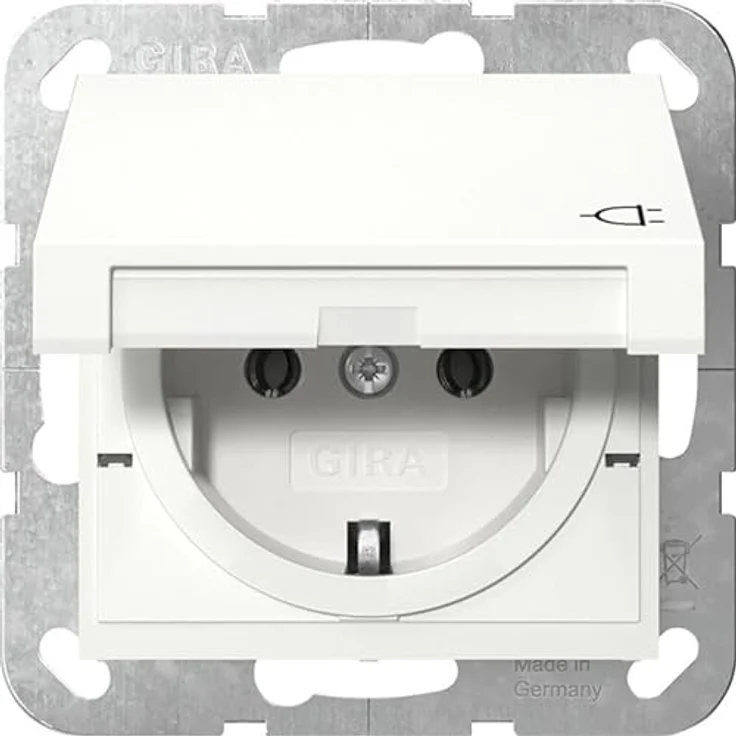 GIRA 445427 SCHUKO Steckdose mit Klappdeckel System 55 Reinweiß seidenmatt – Bild 1