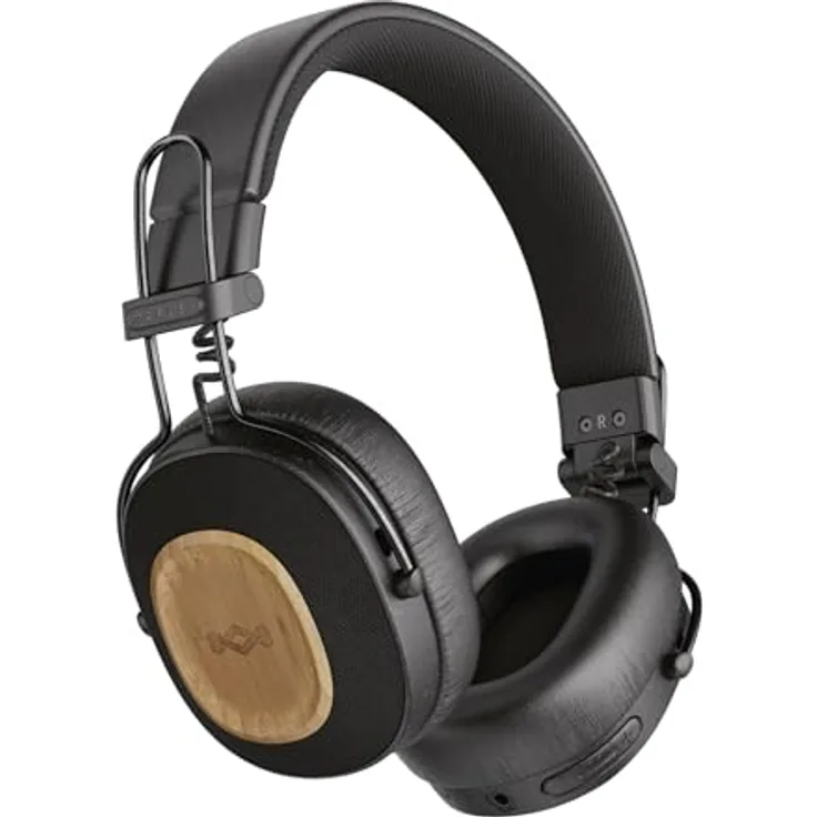 House of Marley Positive Vibration Riddim, kabellose On-Ear Bluetooth Kopfhörer mit 50 Std. Spielzeit, faltbar, Mikrofon und USB-C Schnellladung, aus nachhaltigen Materialien, Schwarz