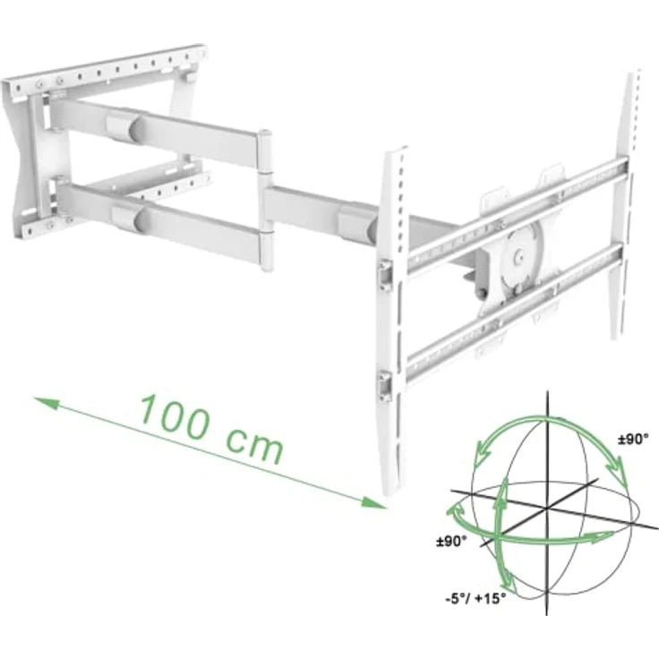 XTRARM TiTon 100 cm TV Wandhalterung, drehen, rotieren, neigen, weiß, 60kg, VESA max.600x400mm – Bild 2