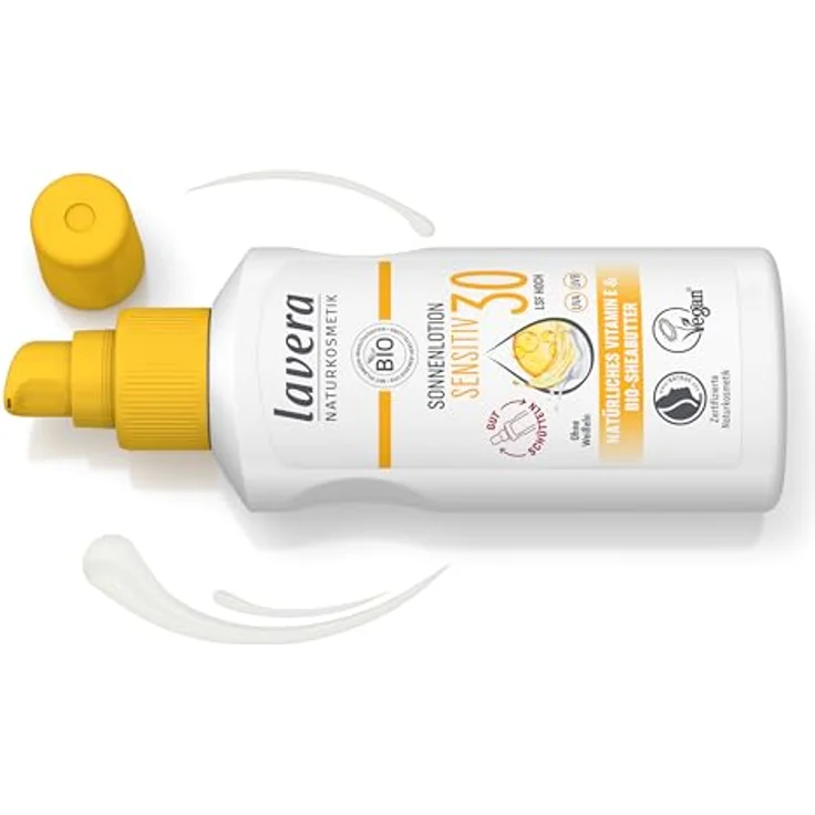 lavera Sonnenlotion Sensitiv, LSF 30, 100 ml - Mineralischer Sofortschutz ohne Weißeln, mit Zinkoxid, wasserfest – Bild 2