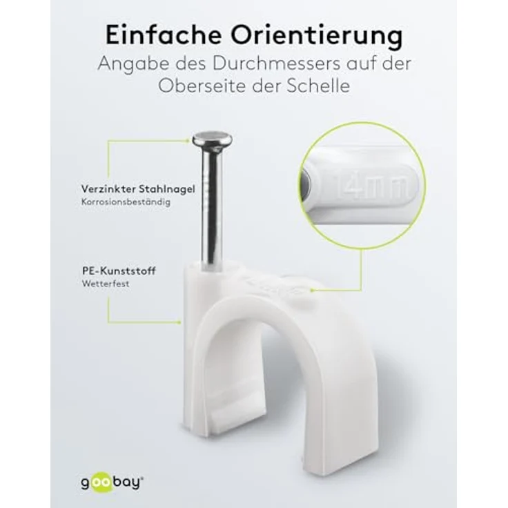 Goobay 17084 Kabelschelle für Kabel mit Kabeldurchmesser bis max. 14,0 mm weiß (100 Stück) – Bild 4