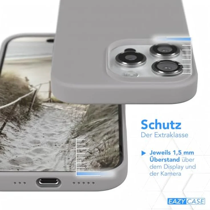 EAZY CASE Premium Silikon Handyhülle für iPhone 16 Pro, Slimcover mit Kameraschutz, Microfiber-Innenseite, hellgrau – Bild 3