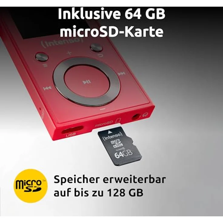 Intenso Video Scooter BT MP3 Player, 64 GB microSD, Bluetooth 5.0, 1,8 Zoll Farbdisplay, bis 18h Akku, pink, inkl. Kopfhörer – Bild 3