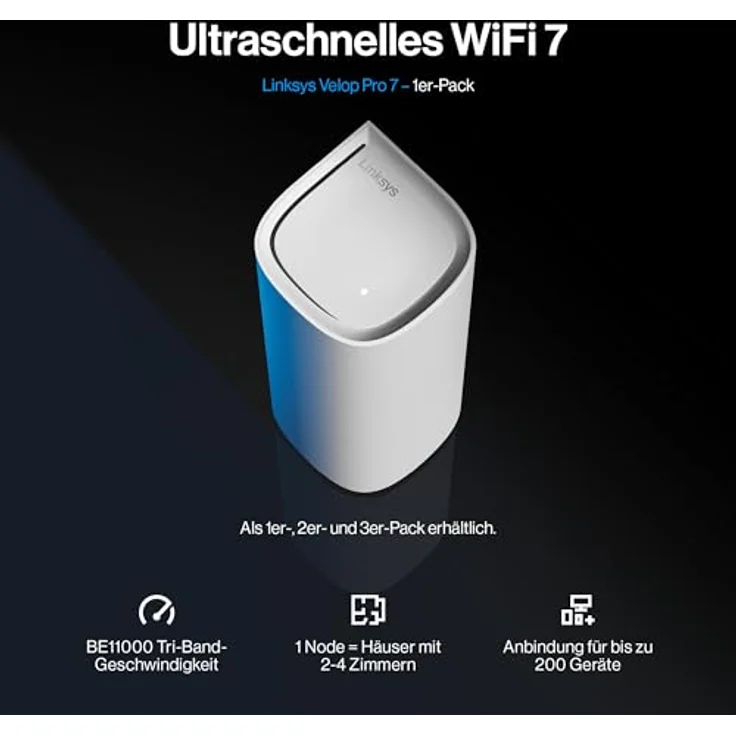 Linksys Velop Pro 7 Mesh WiFi 7-Router MBE7001 – Tri-Band, mehr als 10 Gbit/s, 275 m² Abdeckung – 1er-Pack – Bild 2