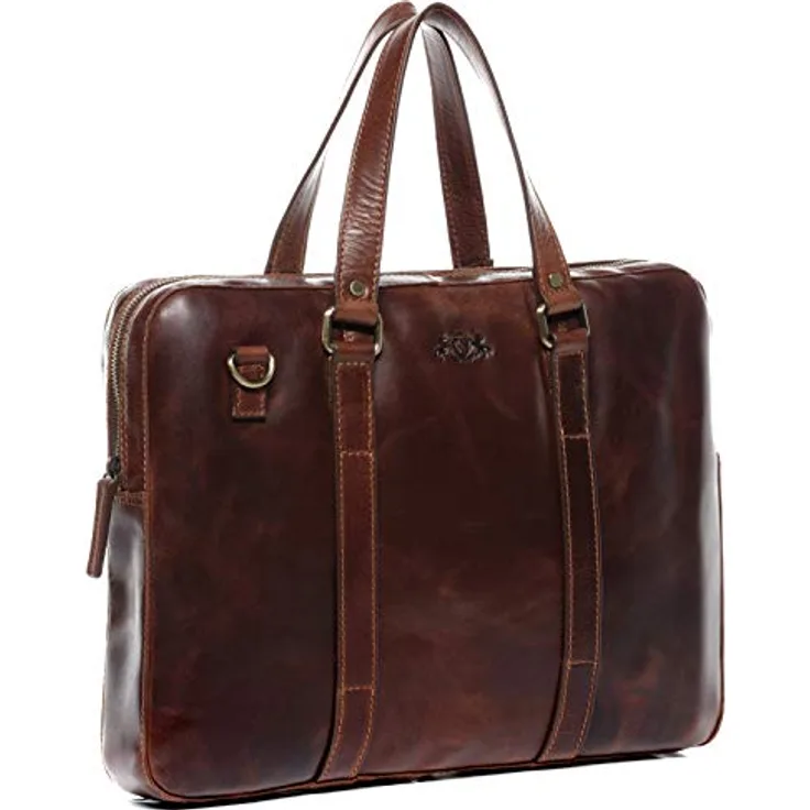 SID & VAIN Laptoptasche schmal Maguire aus Premium Leder I Business-Tasche für Herren und Damen 15 Zoll Laptop-Fach I Umhängetasche Aktentasche braun handgefertigt