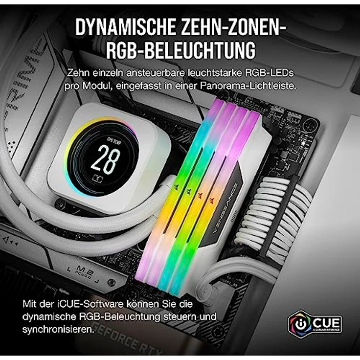 Corsair VENGEANCE RGB DDR5 RAM 32GB (2x16GB) 6400MHz CL36 Intel XMP iCUE Kompatibel Computer Speicher - Weiß (CMH32GX5M2B6400C36W) – Bild 4