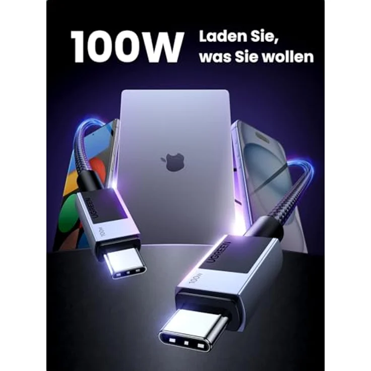 Ugreen USB-C auf USB-C PD Ladekabel L512, 3m, grau, schnelles Laden und Datenübertragung, langlebig und abriebfest – Bild 2