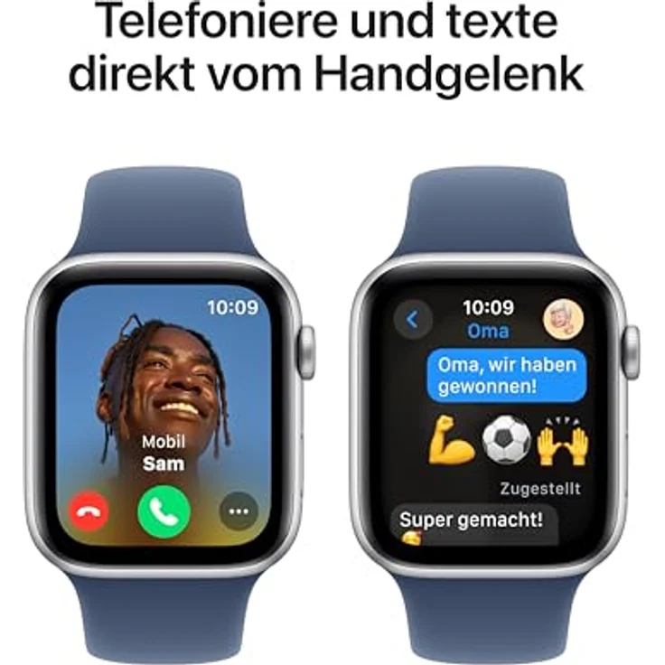 Apple Watch SE (2. Generation) GPS 44 mm Smartwatch mit Aluminiumgehäuse in Silber und Sportarmband in Denim (M/L). Fitness und Schlaftracker, Unfallerkennung, Herzfrequenzmesser, Retina Display – Bild 4