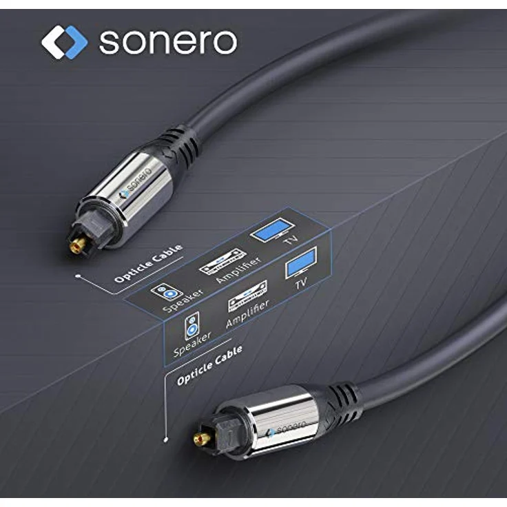 sonero Premium optisches Toslink Kabel, 10,0m, vergoldete Kontakte, schwarz – Bild 4